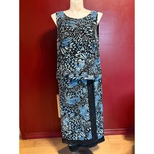 Dana Buchman Silk Butterfly Print Beaded Top & Wrap Skirt Set Size 16/18 Blue